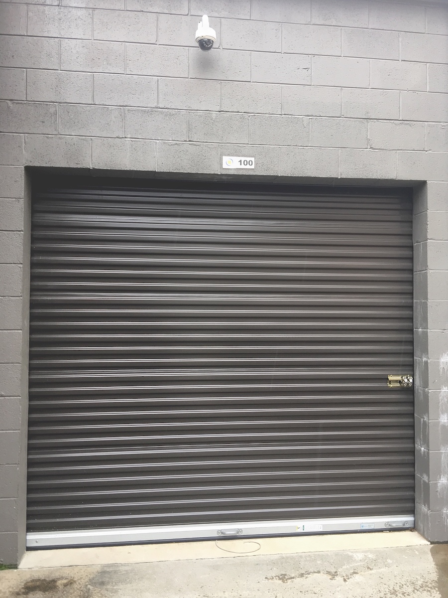 Dark Grey Metal Warehouse Door with Horizontal Paneling
